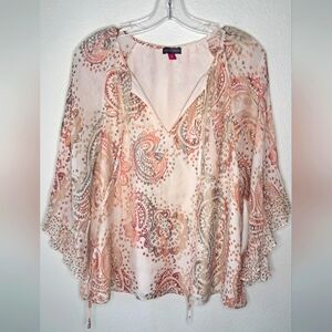 Vince Camuto Cream Bell Sleeve Blouse with Asymmetrical Tie Front